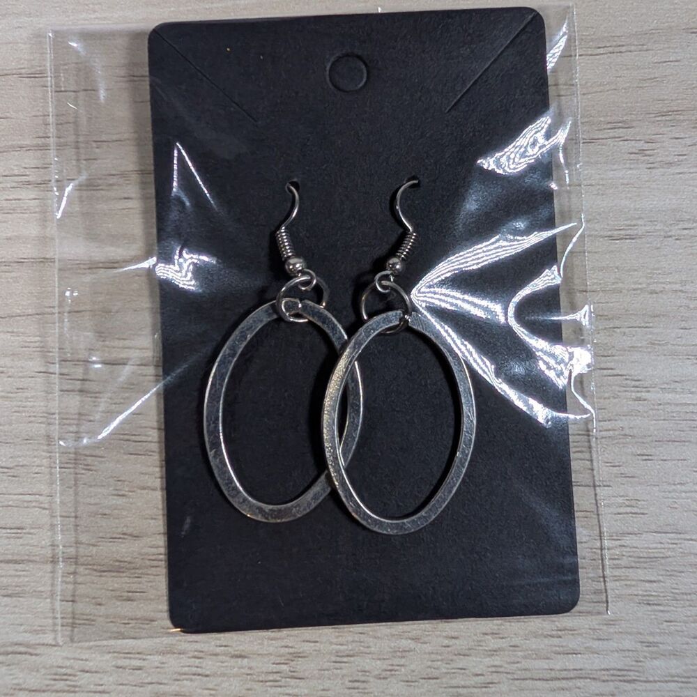 Silver Tone Oval Dangle Earrings Minimalist Double Hoop Fashion Jewelry